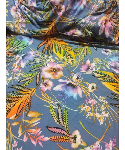 Elastyczna dzianina z wzorem pomarańczowych paproci